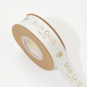 Custom High Quality Cotton Ribbons With Gold Foil Printed Logo Sustainable For Gift Packing