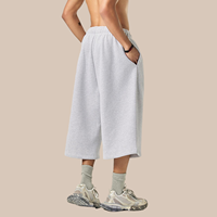Pantalon de survêtement homme RUICHI 350GSM doublé polaire, coupe courte sept-quarts, style FOG, en molleton épais américain avec cordon de serrage et jambe large tombante