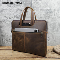 Sacoche pour ordinateur portable en cuir Crazy Horse avec poignée à fermeture éclair pour MacBook Pro 15, housse de protection