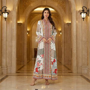 Ethnic <b>Patchwork</b> Modest Dress for Women Loose Flare Sleeve Casual Maxi Wear Supplier - Product Image 1