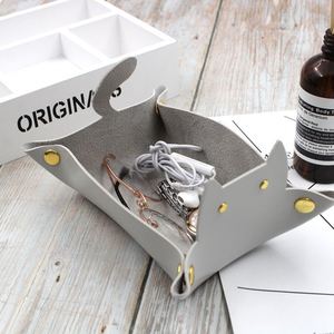 Cute Lovely Cat Shaped PU Leather Single Tier <b>Foldable</b> Dice Tray <b>Desk</b> Organizer for Keys Watches Coins Jewelry Table Storage - Product Image 4