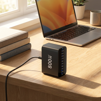 Station de charge de bureau GaN 800W, chargeur rapide multi-ports 8 ports PD QC, chargeur multi-appareils QC30W PD65W PD140W pour ordinateur portable MacBook téléphone