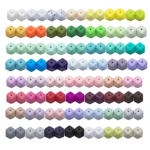 Factory Custom hexagon beads wholesale bulk animal soft silicone pastel white marble beads wood natural bead