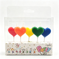 Bougies d'anniversaire en forme de cœur 5 couleurs, décorations de gâteau arc-en-ciel avec supports dans une boîte transparente pour fêtes, mariages et vente en gros