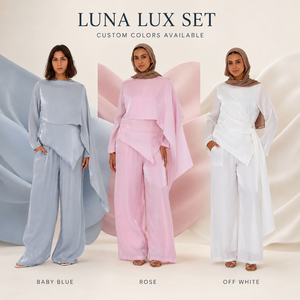Dezentes Co-Ord-Set: Asymmetrische Drapierte <span class=keywords><strong>Tunika</strong></span> und Weite Hose in Staubblauem Organza, Maßanfertigung OEM ODM Fabrik - Product Image 3
