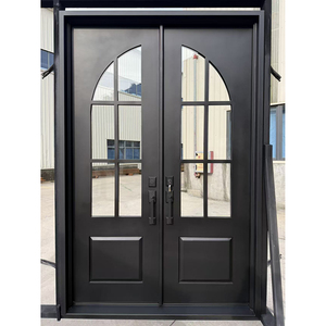 Porte extérieure en <span class=keywords><strong>fer</strong></span> <span class=keywords><strong>forgé</strong></span> noir antique à double battant, avec motif floral décoratif, à rupture de pont thermique, en vente - Product Image 6