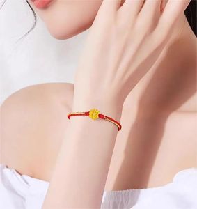 Xinfly Pure Real 24k Gold <b>Bracelet</b> Fine Jewelry <b>Red</b> Rope String Women Lotus Charm Pendant <b>Bracelets</b> - Product Image 5