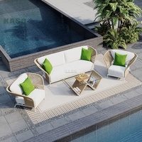 Meubles de patio d'angle de luxe au design moderne Ensemble sectionnel en aluminium pour balcon Ensemble de canapés de jardin en corde de rotin