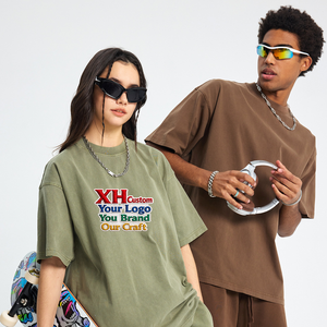 เสื้อยืดผู้ชายผ้าคอตตอนหนา 250GSM สไตล์วินเทจฟอกสี ลุคดิสเทรส ทรงหลวมโอเวอร์ไซส์ สตรีทแวร์ เสื้อเปล่า รับสกรีนลายปักตามสั่ง - Product Image 1