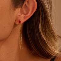 Anting Tusuk Tetesan Air Berlapis Emas PVD18K Anti Air dari Baja Tahan Karat dengan Zirkon dan Rumbai.