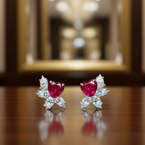 Orecchini Kozi a forma di cuore rosso con accenti di diamanti per le donne, gioielli romantici alla moda, materiale in lega - Product Image 2