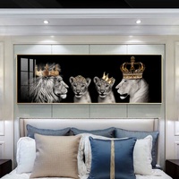 Lukisan Dinding LED Grosir Cetak HD Gambar Hewan Singa untuk Ruang Tamu Kamar Tidur Seni Dinding Kristal Porselen Lukisan Kustom Hiasan Dinding