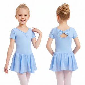 3 Colors Kids Short Sleeve V Neck Ballet <b>Dress</b> ow Back Sparkle Tulle Skirt Girls <b>Dance</b> Leotard for Training Class - Product Image 2