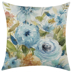 Colorful Floral Linen Pillowcase Square Washable Living Room Cushion Cover Vintage Style Decorative Throw <b>Pillow</b> for <b>Sofa</b> - Product Image 4