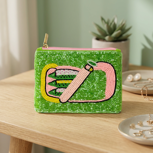 Porte-monnaie artisanal perlé vert avec fermeture éclair, pochette carrée brodée, design tendance, couleurs mélangées, pour usage promotionnel - Product Image 2
