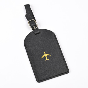 Étiquette de bagage en cuir imperméable et durable avec logo d'avion en feuille d'or couleur personnalisée pour voyages internationaux - Product Image 2