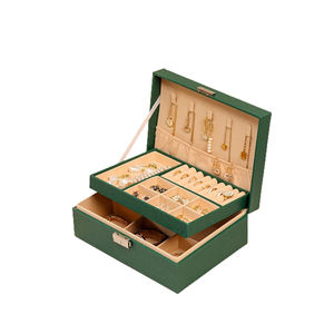 לוגו מותאם אישית pu תכשיטי עור תיבת אריזה כפול תכשיטים תיק תיבת תצוגה במקרה נייד נסיעות נייד מארגן עם מנעול - Product Image 3