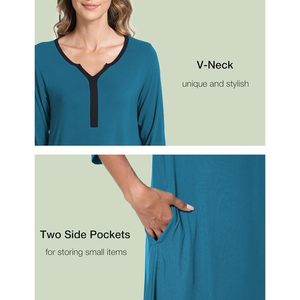 Chemise de nuit pour femme en tissu doux modal et élasthanne, manches 3/4, col en V, longueur genou, vêtements de nuit en bambou, ensemble de chemises de nuit pour femme - Product Image 3