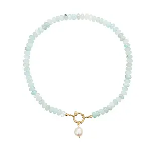 Collana in pietra naturale con collana di perle d'acqua dolce con ciondolo in vera perla