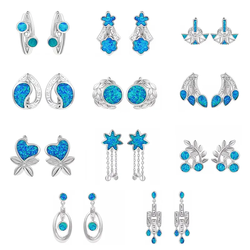 XYOP Wholesale Custom Geometric Aesthetic 925 Sterling Silver Jewelry Synthetic Opal Earrings Precious Women Jewelry
