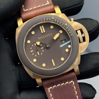 Montre de plongée mécanique automatique pour homme, boîtier en bronze de 47 mm, étanche à 300 m, bracelet en cuir véritable, montre-bracelet de sport