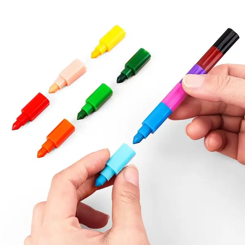 גבוהה באיכות 6/12 צבעוני עפרונות שאינו רעיל Stackable עפרונות סט ג 'מבו פלסטיק שעוות עפרון לילדים ציור