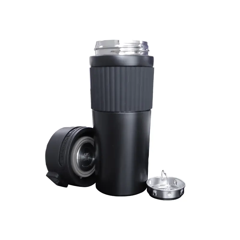 Reusable Leakproof Double Wall Vacuum Insulated Stainless Steel Travel Coffee Cup with Silicone Sleeve Cup