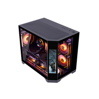 Casing PC Desktop Mid Tower Panoramic Tempered Glass untuk Komputer Gaming MATX dengan Layar LCD