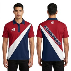Retro Kleurblok Op Maat Gemaakte Heren Voetbal Poloshirts Navy en Rood Ademend Sportkleding - Product Image 4