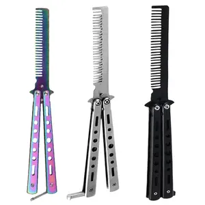 1 Pieces Butterfly Combs Stainless Steel Folding Butterfly Knife Training Practice Combs Hair Styling Tools