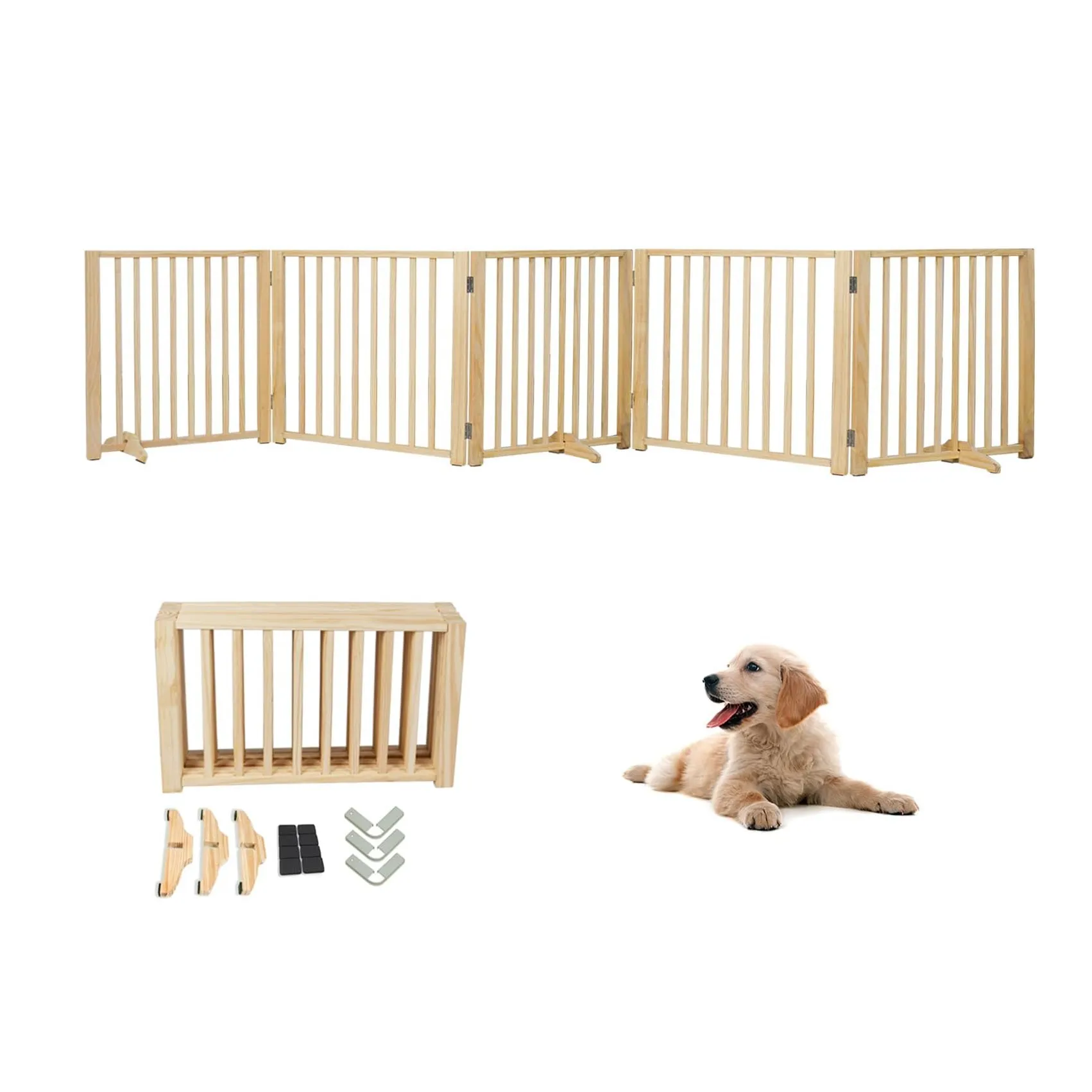 Grosir Playpen hewan peliharaan pagar bermain anjing panel kayu lipat kandang anjing Playpen dengan gerbang