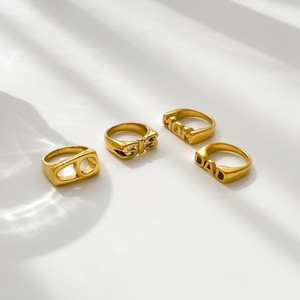 Wholesale 18K <strong>Gold</strong> Plated Stainless Steel Women's <strong>Rings</strong> Trendy Irregular <strong>DAD</strong> MOM D <strong>Rings</strong> with Hollow Two Holes for Gift - Product Image 6