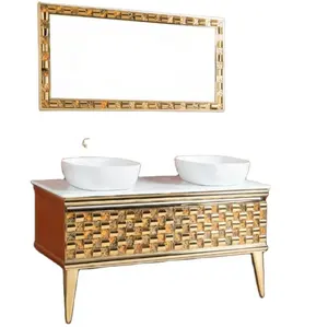 golden color double was basin mosaic saudi hot sale luxurious design 304 stainless steel bathroom furniture