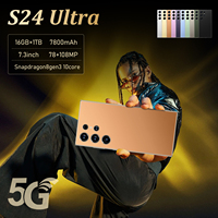 Smartphone Original S24 Ultra 16GB+1TB Dual SIM 5G Ponsel 7.3 Inci HD Resolusi 120Hz CPU Deca Core 108MP Spanyol