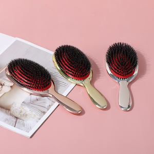 Cepillo de paleta de cerdas de jabalí natural para desenredar con logotipo personalizado, cepillo de pelo ondulado de Salón Dorado galvanoplastia para masaje del cuero cabelludo - Product Image 6