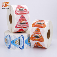 Etiquetas Adhesivas de Grado Alimenticio, Diseño Personalizado a Prueba de Agua, en Rollo, con Corte Triangular, para Onigiri, con Logotipo, para Empaque de Cajas de Sushi Japonés