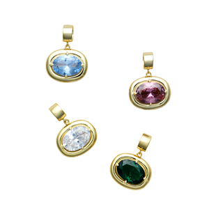 Collana Gemnel con Pietra Portafortuna, 12 Colori del Mese, Zirconia Cubica, in Argento 925 Dorato, Design a Polsino Rotondo per Donna - Product Image 1