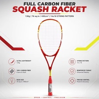 Raquette de squash personnalisée 130g, cadre léger en fibre de carbone, 76 pouces carrés, motif de cordage 14x18 HH
