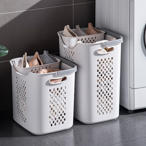 Cesto per Bucato a Due Livelli in Plastica PP, Ecologico, Antipolvere, con Scomparti Separati per Vestiti Sporchi, per Bagno - Product Image 3