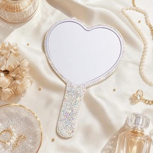Wholesale Bling Rhinestone Hand Mirror Portable Heart Shape <b>Makeup</b> <b>Vanity</b> Mirror Private Label Cosmetic <b>Makeup</b> Mirror - Product Image 4