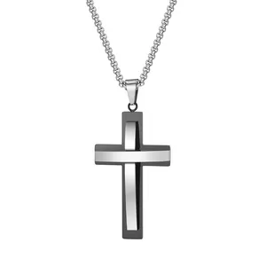 Vnox Stainless Steel Smooth Back Sand Double Cross Pendant Black And Steel Color 2024