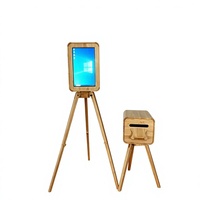 Dubbelzijdige retro houten fotohokje draagbare touchscreen selfie kiosk compatibel met DSLR iPad voor bruiloft feest