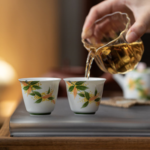 Guanlan White Porcelain Hand Painted Osmanthus <b>Teacup</b> Ceramic Master Cup Single Cup For Home Use Kung Fu Tea Set - Product Image 2
