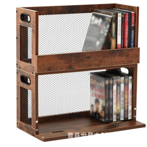 Wooden Storage Basket With Mesh Panel 3 Tier Portable Office Organizer For Cd Dvd Vinyl <b>Records</b> And Documents - Product Image 1