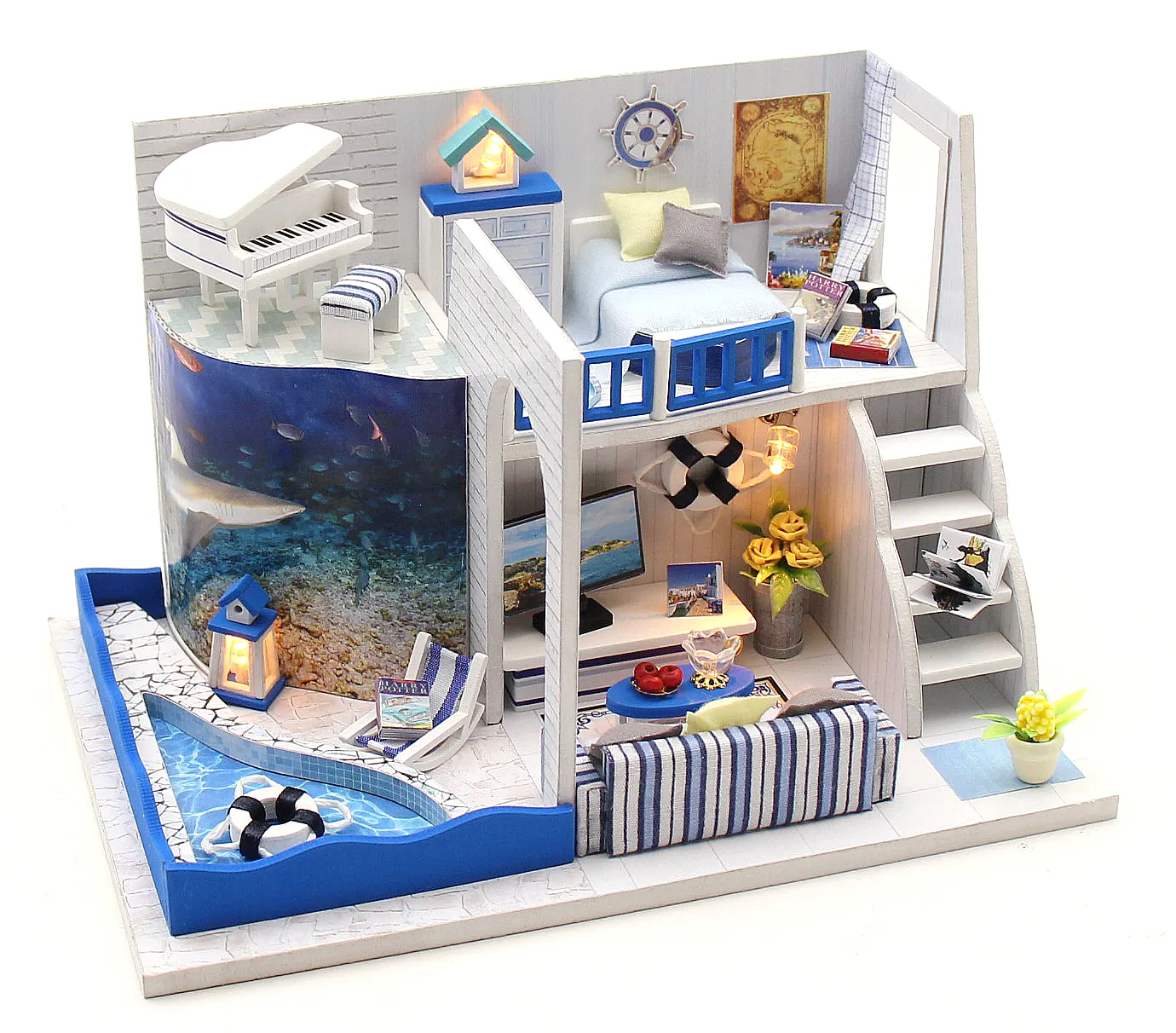 Mini holz puppenhaus schlafzimmer mit möbel für kinder pretend spielzeug