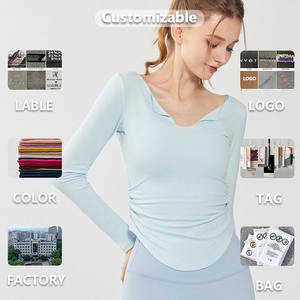 XW-G9681 en gros femmes à manches longues hauts mode couleur unie <span class=keywords><strong>T</strong></span>-<span class=keywords><strong>Shirt</strong></span> Yoga sport respirant tissu confortable vêtements de sport - Product Image 6