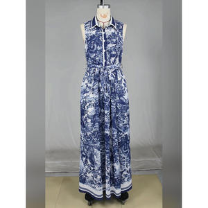 Robe longue maxi fluide à boutons avec ceinture, nouvelle robe bohème imprimée pour femmes, taille <span class=keywords><strong>S</strong></span> à 2XL, sexy, avec fente haute - Product Image 5