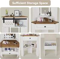 Ensemble de coiffeuse d'angle moderne en bois avec miroir éclairé et tabouret de rangement – Table de maquillage compacte pour petites chambres