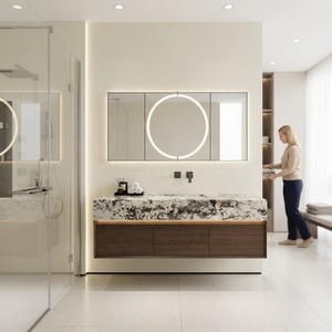 Mobile Bagno Sospeso Personalizzato Tostone con Doppio Lavabo Integrato in Marmo Naturale Viola per Villa di Lusso - Product Image 5