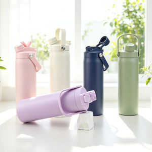 Custom Logo Insulated Bottle 24oz Double Wall Stainless Steel Sport <b>Flask</b> <b>with</b> 2-in-1 Dual Opening Lid <b>with</b> <b>Straw</b> and Chug Cap - Product Image 1